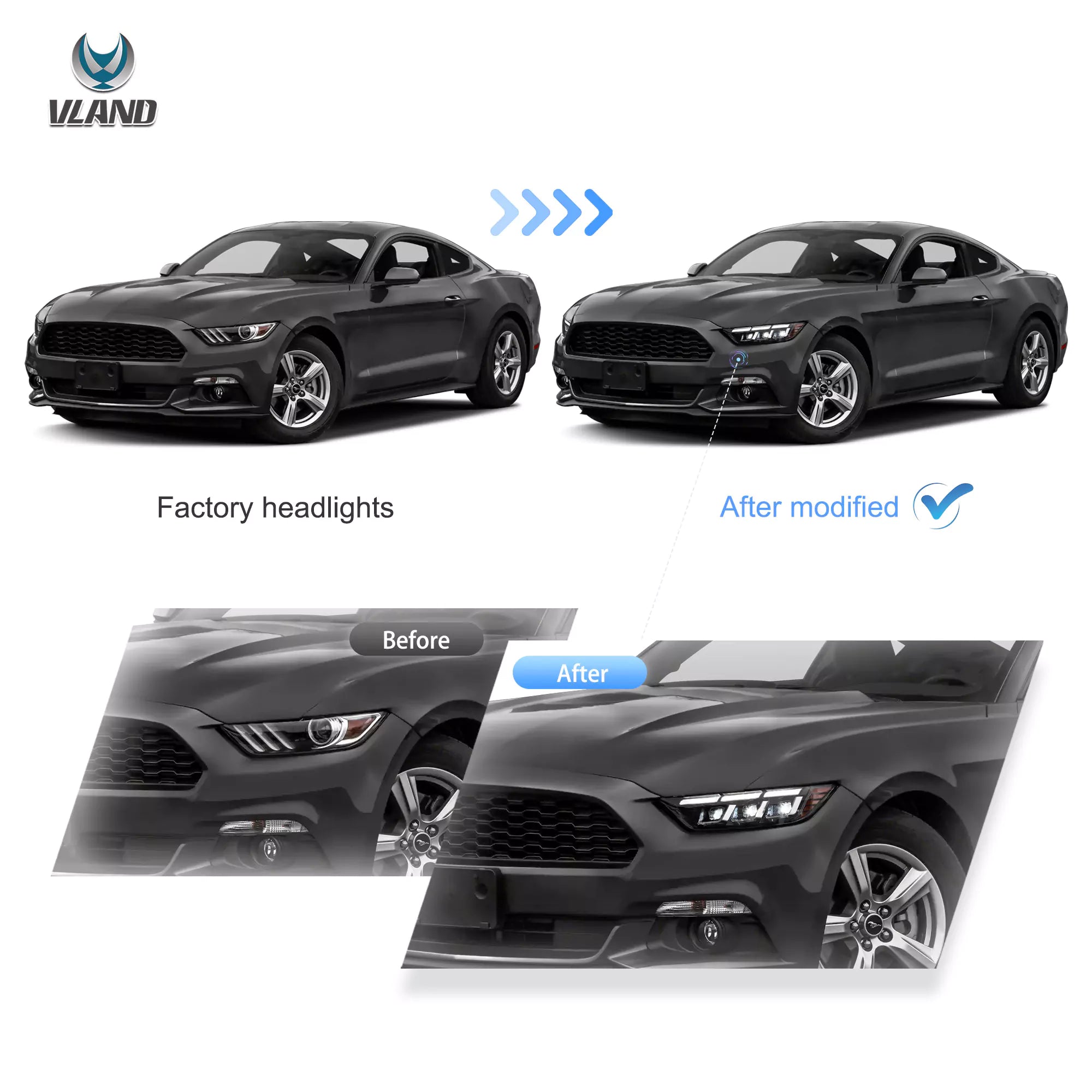 15-17 Ford Mustang LED strålkastare Update 2024 S650 Style - 5