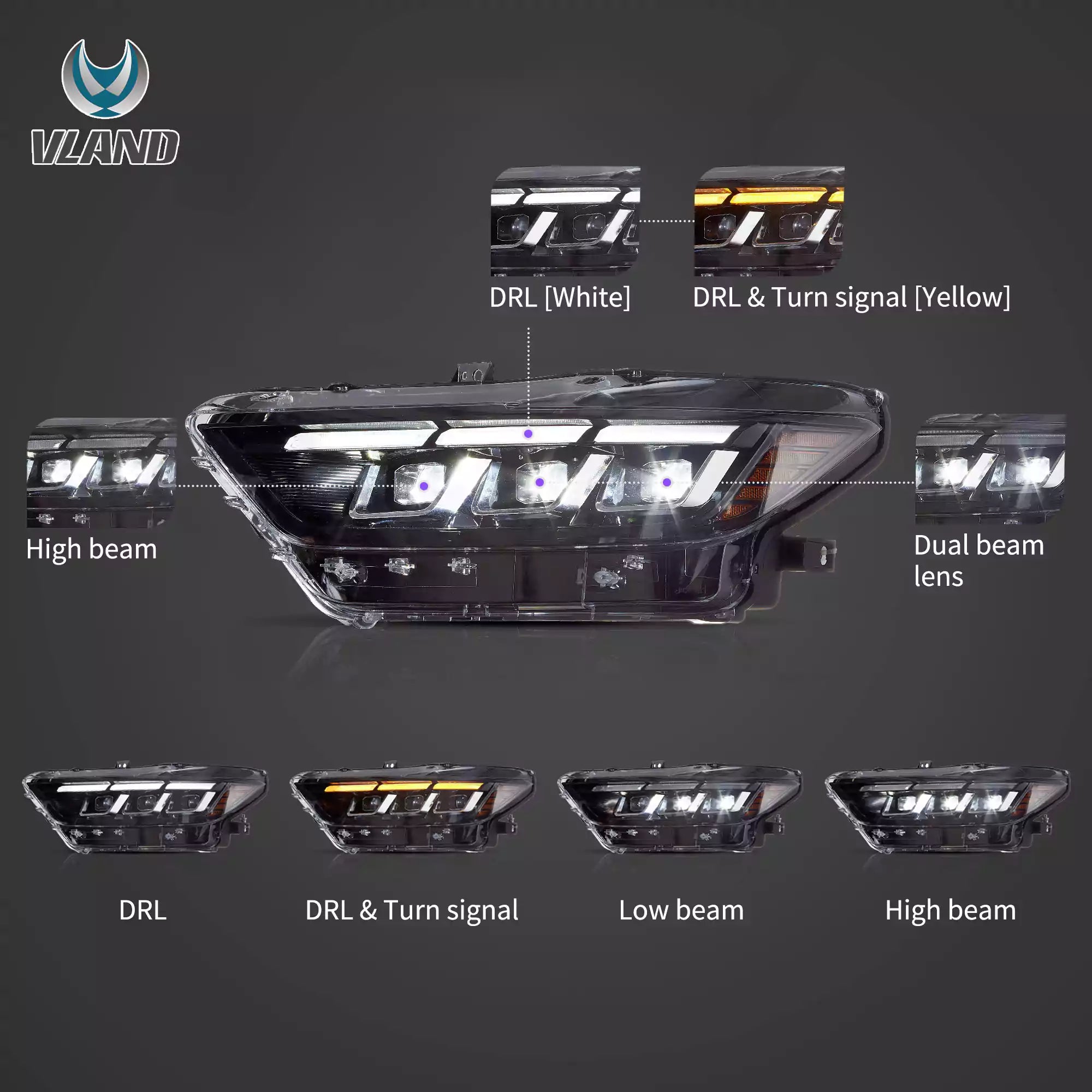 15-17 Ford Mustang LED strålkastare Update 2024 S650 Style - 3