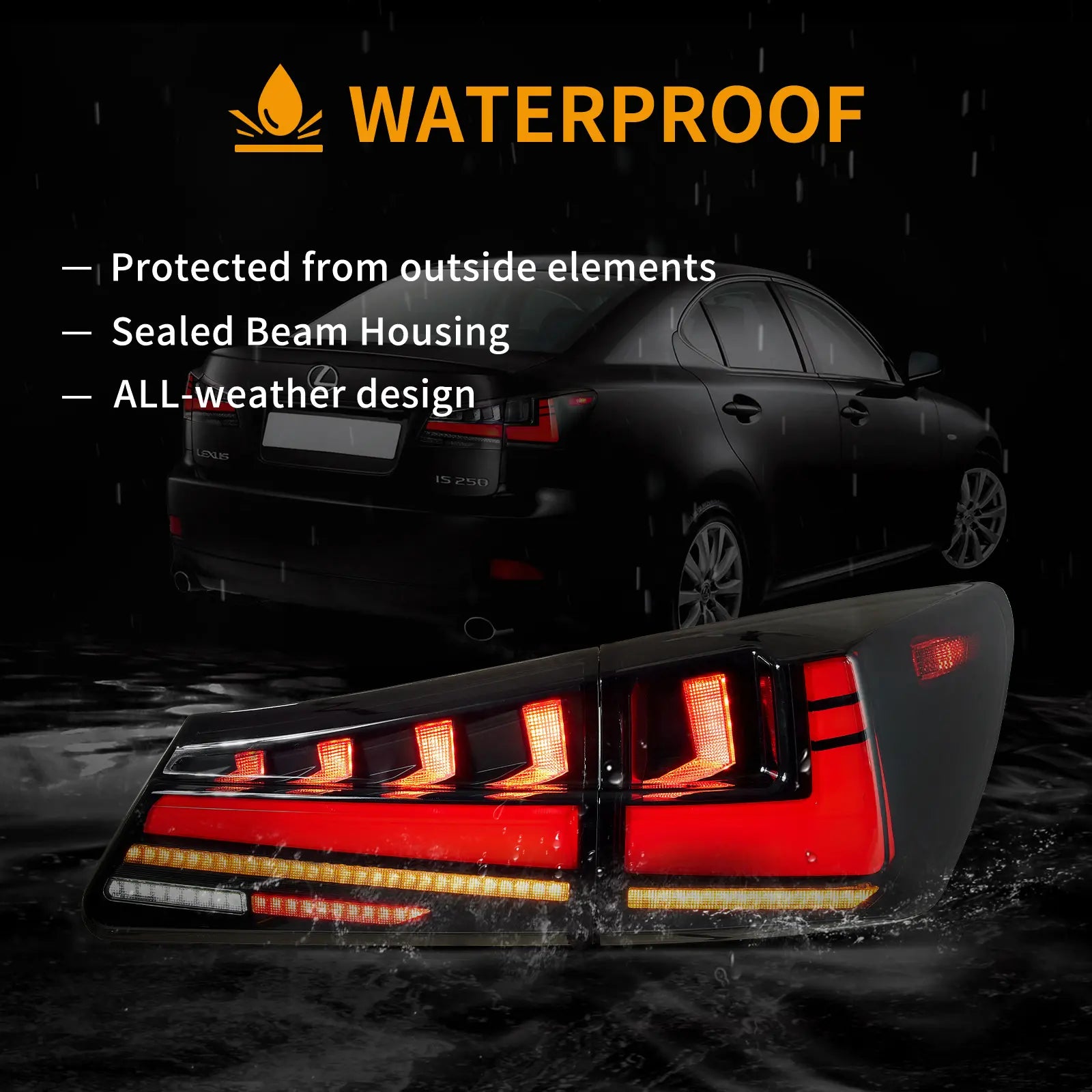 VLAND Carlamp bakljus för Lexus 2006-2012 IS250 IS350 ISF med Amber Turn Signal - 8
