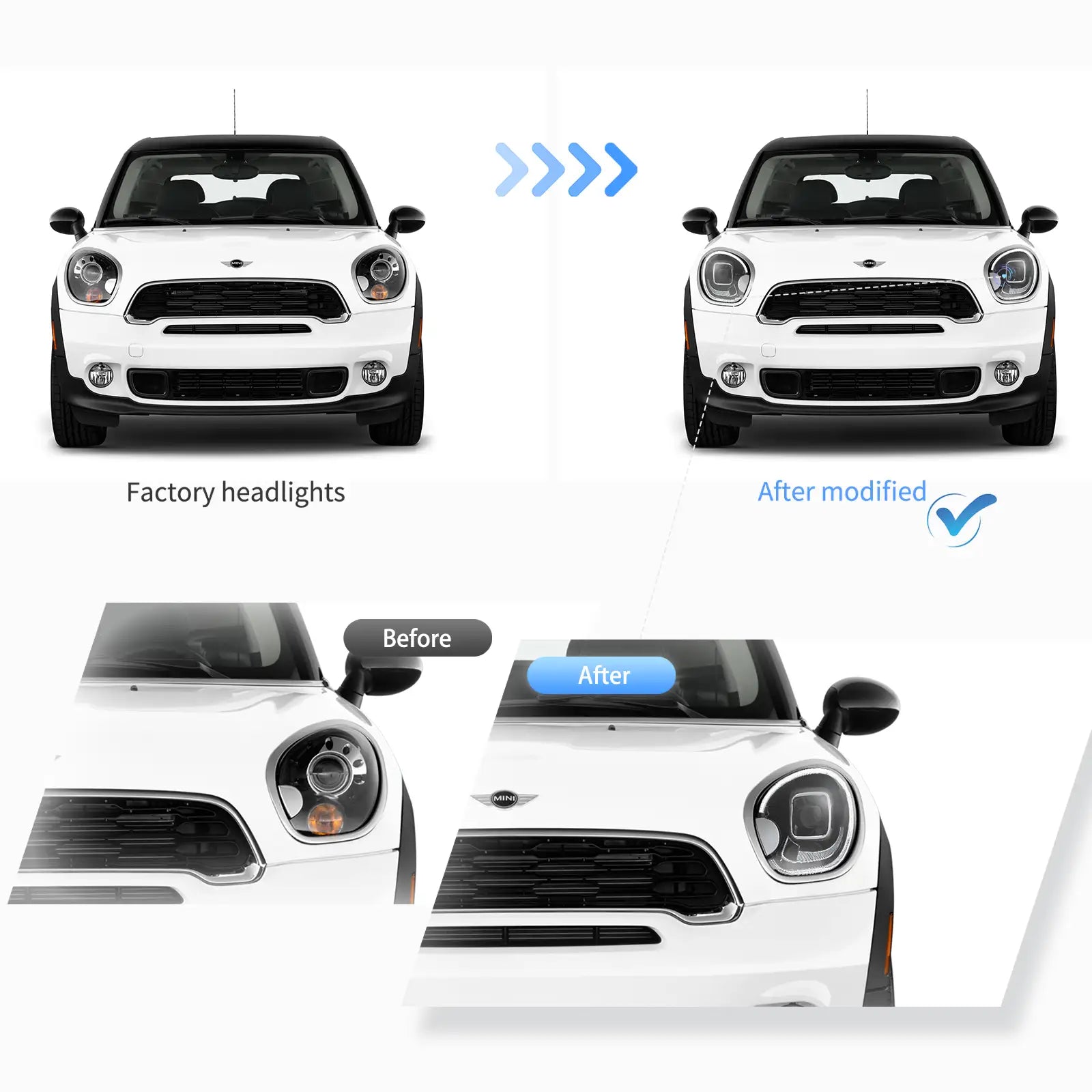 10-16 Mini Countryman R60 Vland Full LED Dual Beam Projector strålkastare [E-mark] - 5