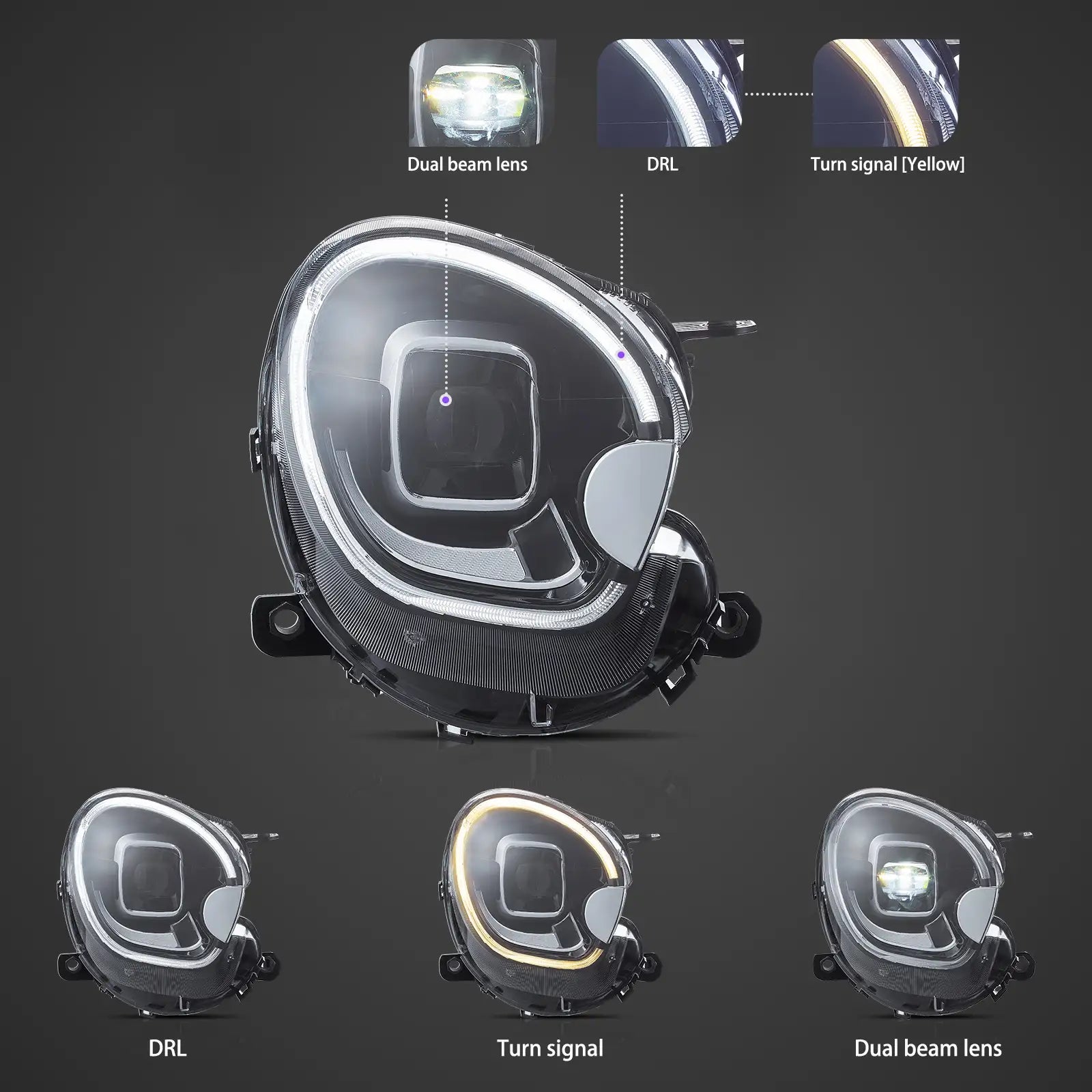 10-16 Mini Countryman R60 Vland Full LED Dual Beam Projector strålkastare [E-mark] - 3
