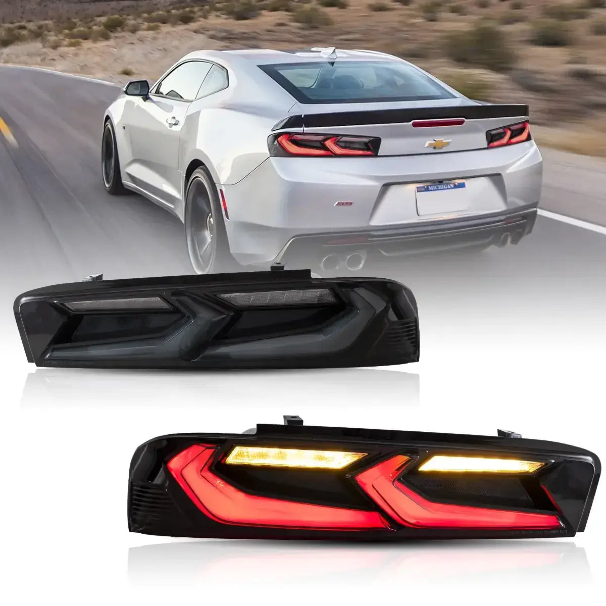 VLAND bakljus Fit för 2016-2018 Chevrolet Camaro med amber turn signal