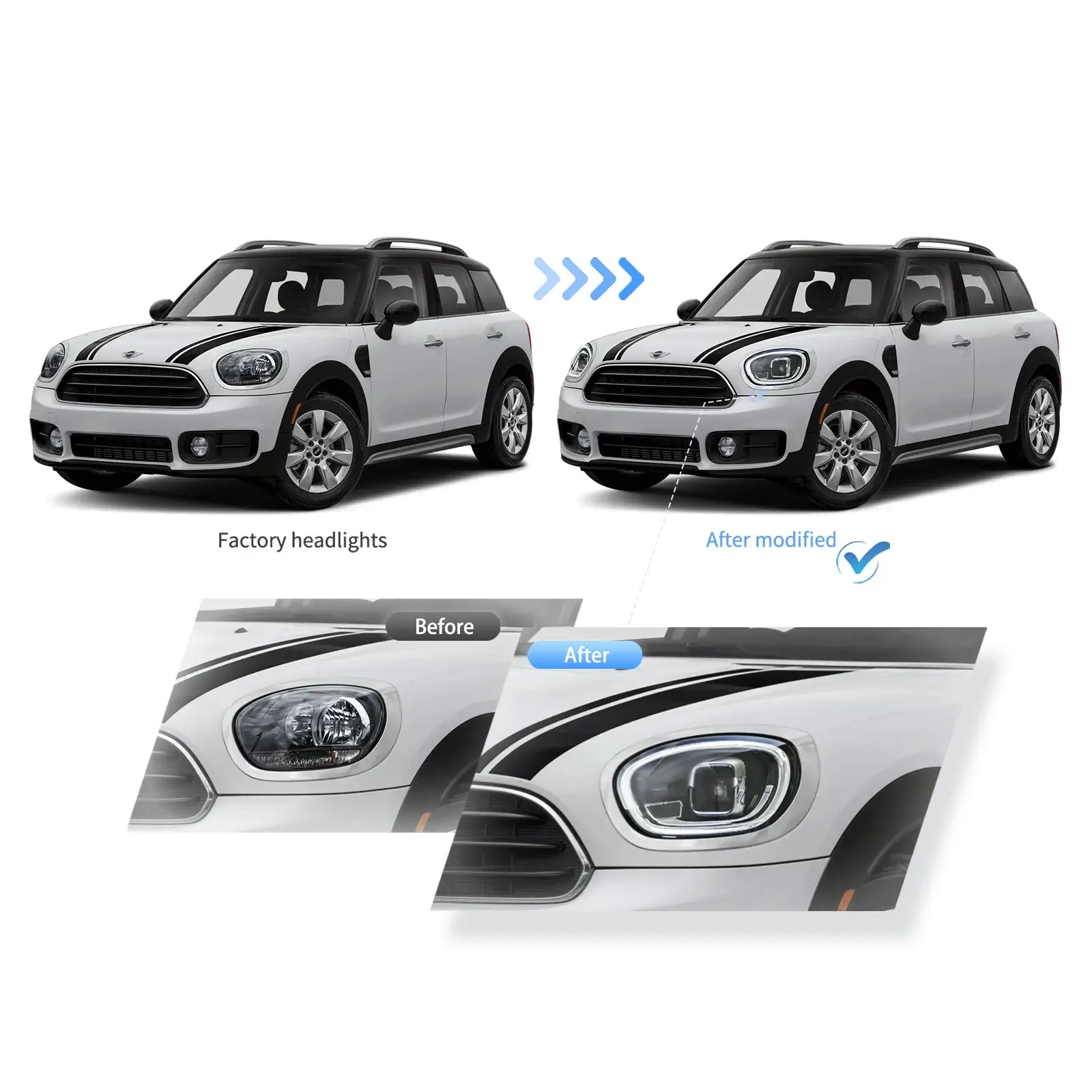 17-20 Mini Countryman F60 Vland Full LED Dual Beam Projector strålkastare [E-mark] - 4