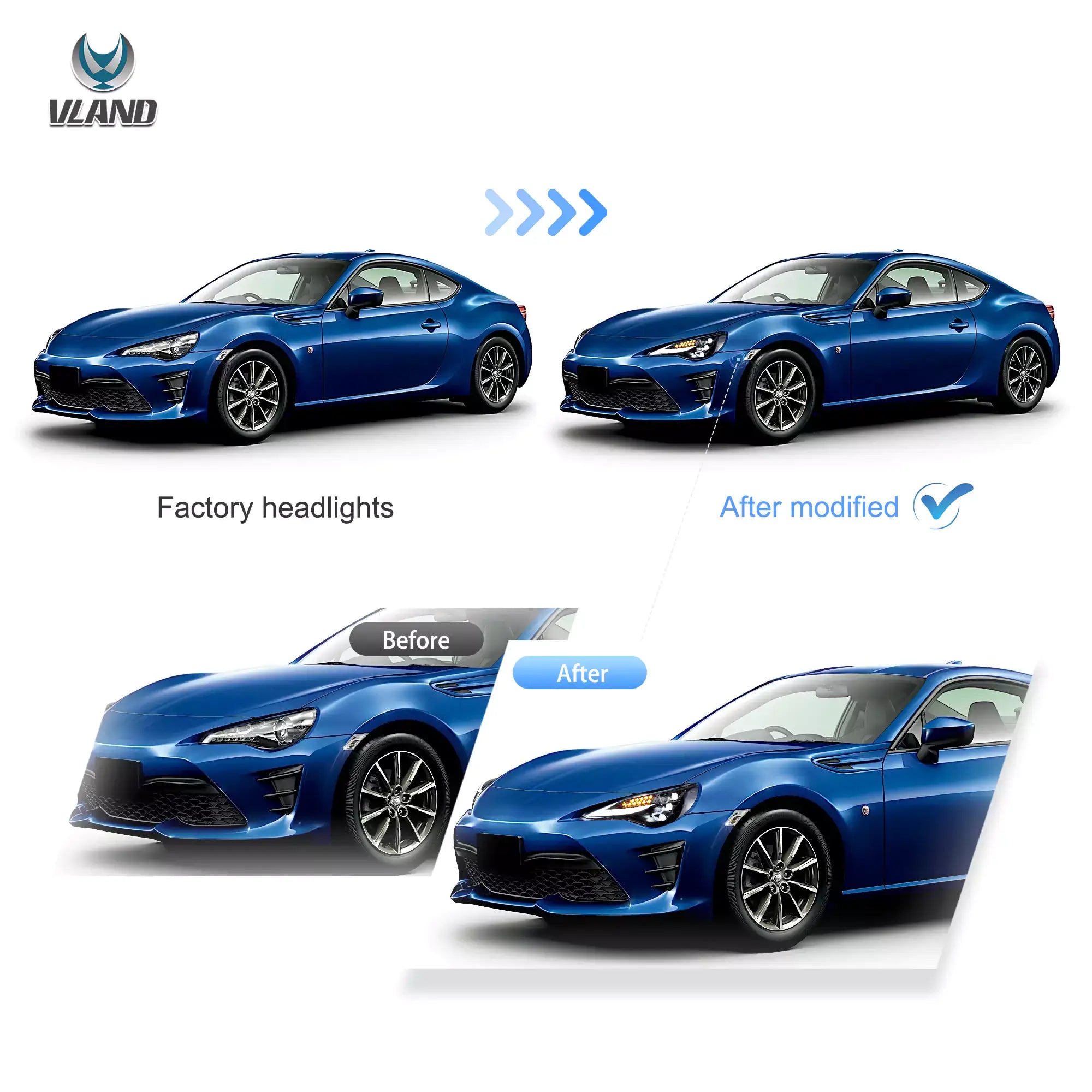 VLAND strålkastare för 12–21 Toyota 86/GT86, Subaru Brz, Scion Frs W/Triple LED Projector - 5