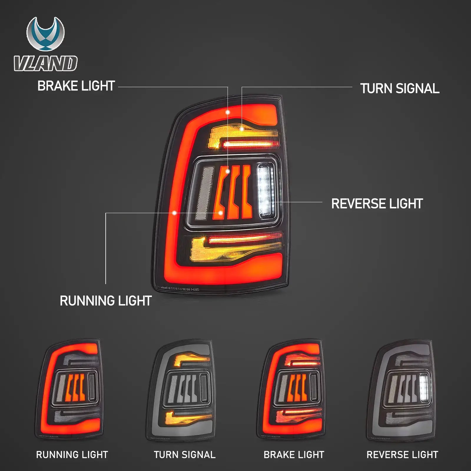 09-18 Dodge Ram 1500/2500/3500 VLAND uppgraderade LED bakljus med orange blinkers - 4