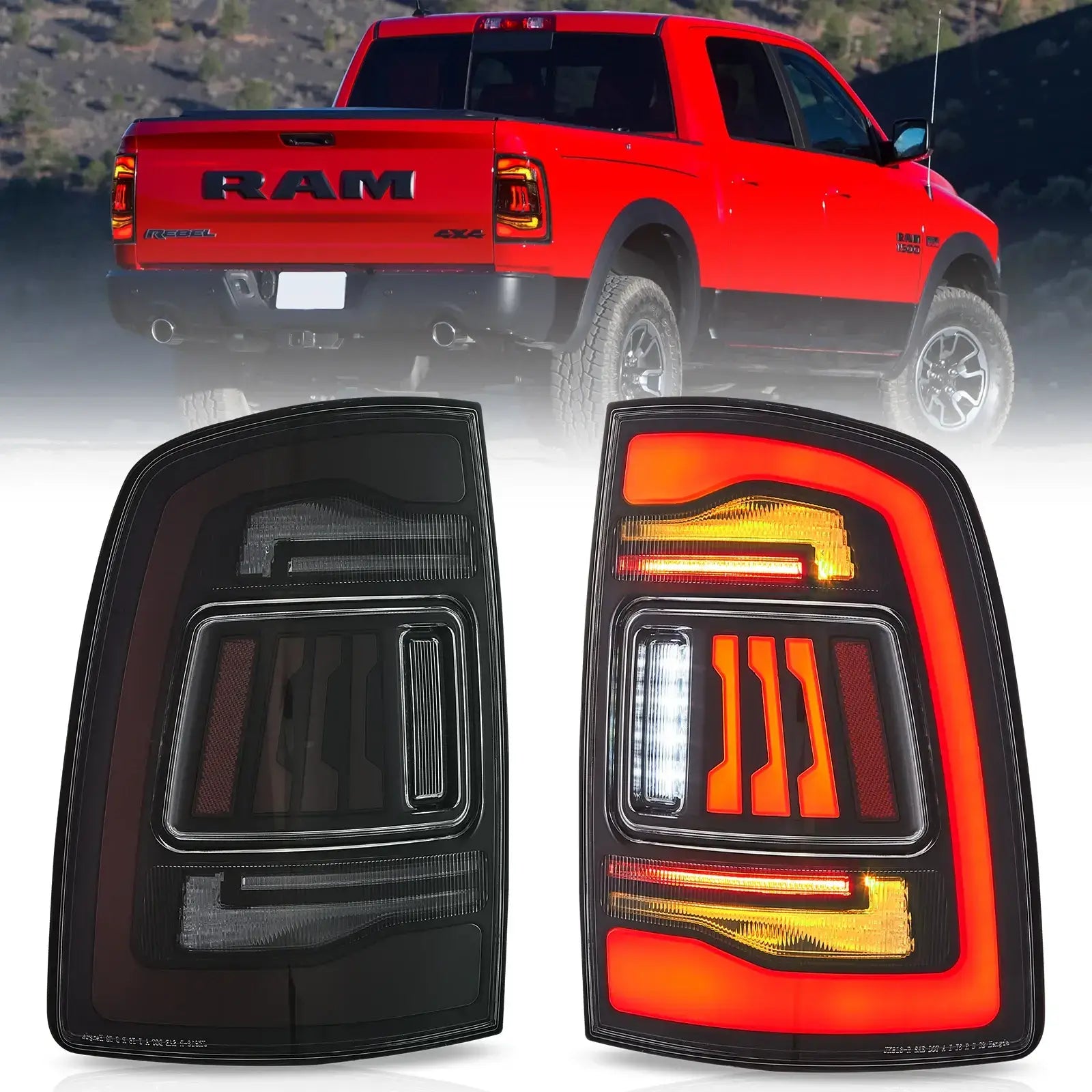 09-18 Dodge Ram 1500/2500/3500 VLAND uppgraderade LED bakljus med orange blinkers