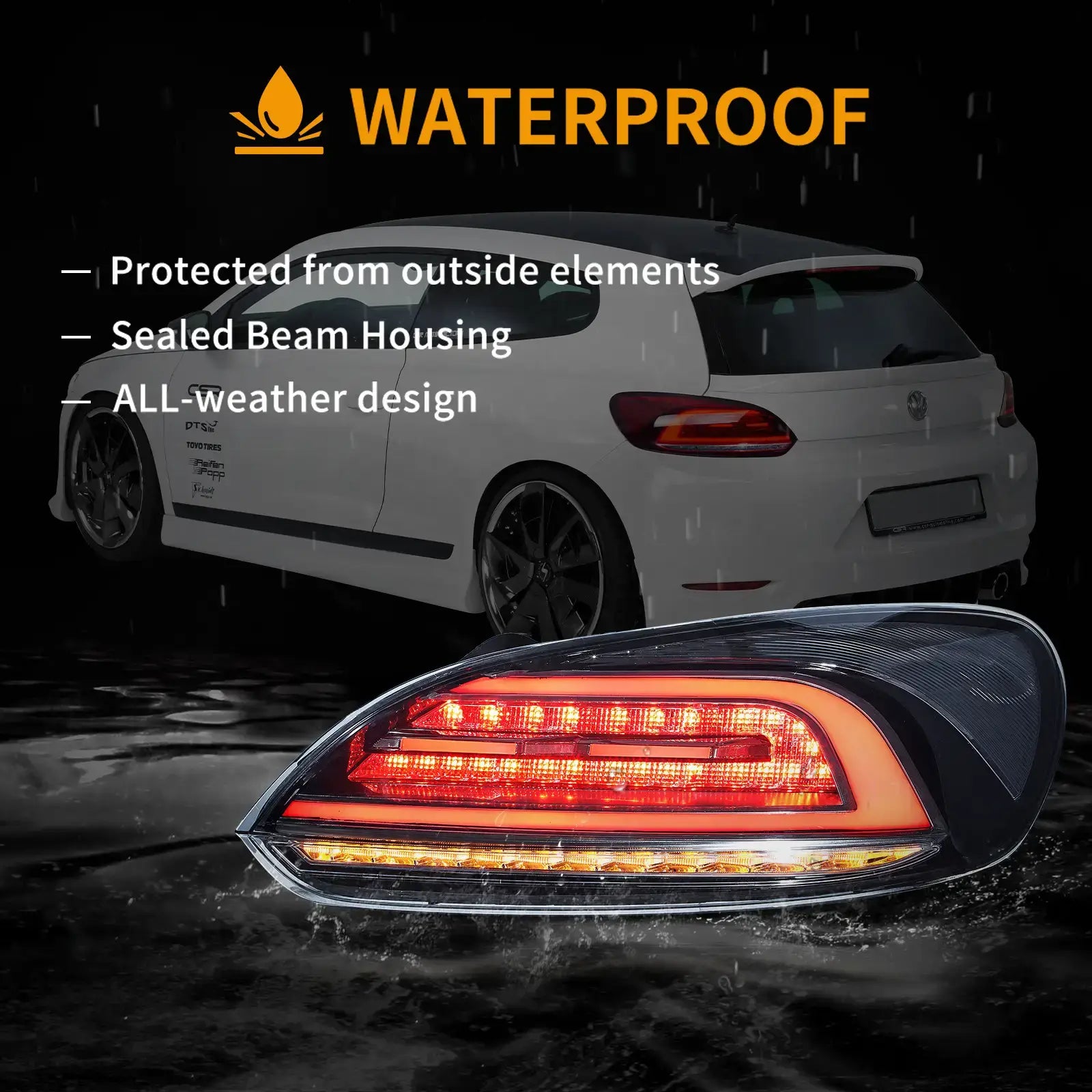 09-14 Volkswagen Scirocco Vland LED bakljus W/Amber sekventiell blinkerss [E-mark] - 11