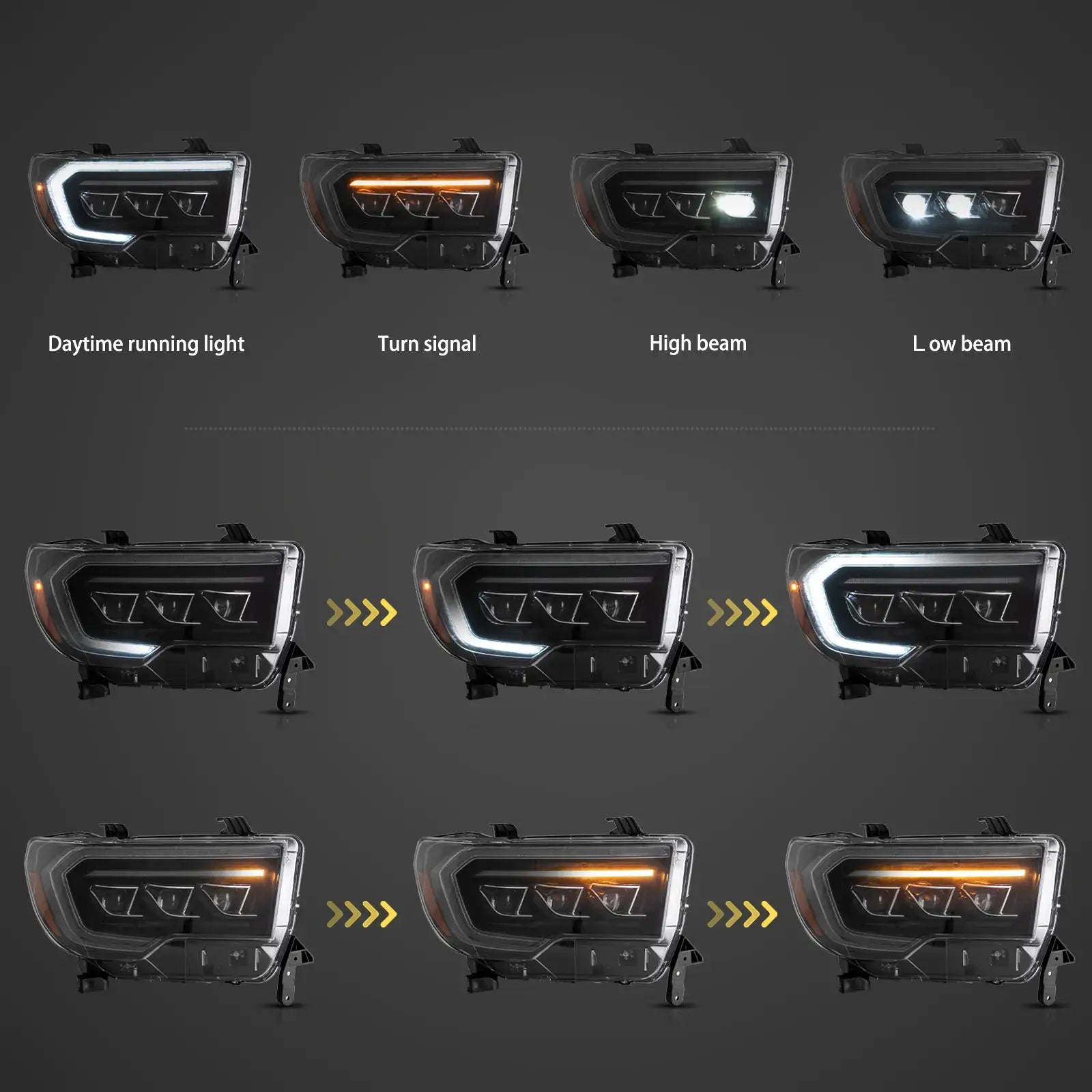 07-13 Toyota Tundra & 08-21 Toyota Sequoia Vland LED Matrix Projector strålkastare Black - 4