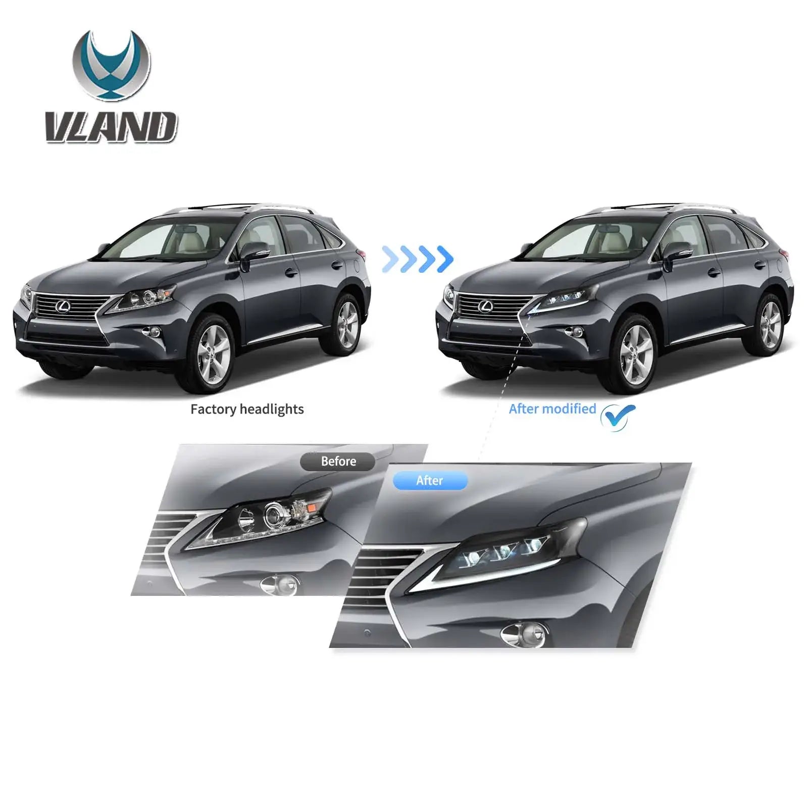 13-15 Lexus RX270 RX350 RX450H Vland LED Matrix strålkastare Black - 5