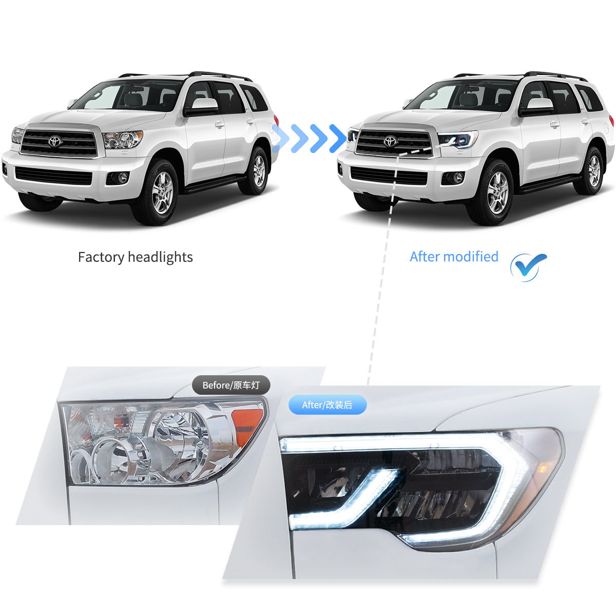 07-13 Toyota Tundra & 08-21 Toyota Sequoia Vland LED Reflection Bowl strålkastare - 9