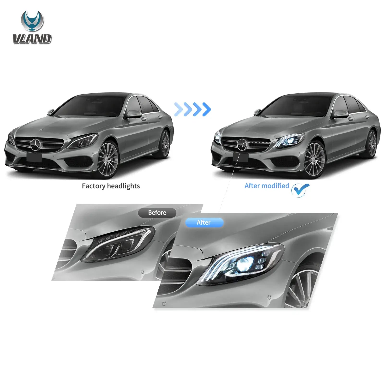 15-21 Mercedes-Benz C-Class W205 Vland LED Matrix strålkastare Black [E-mark] - 5