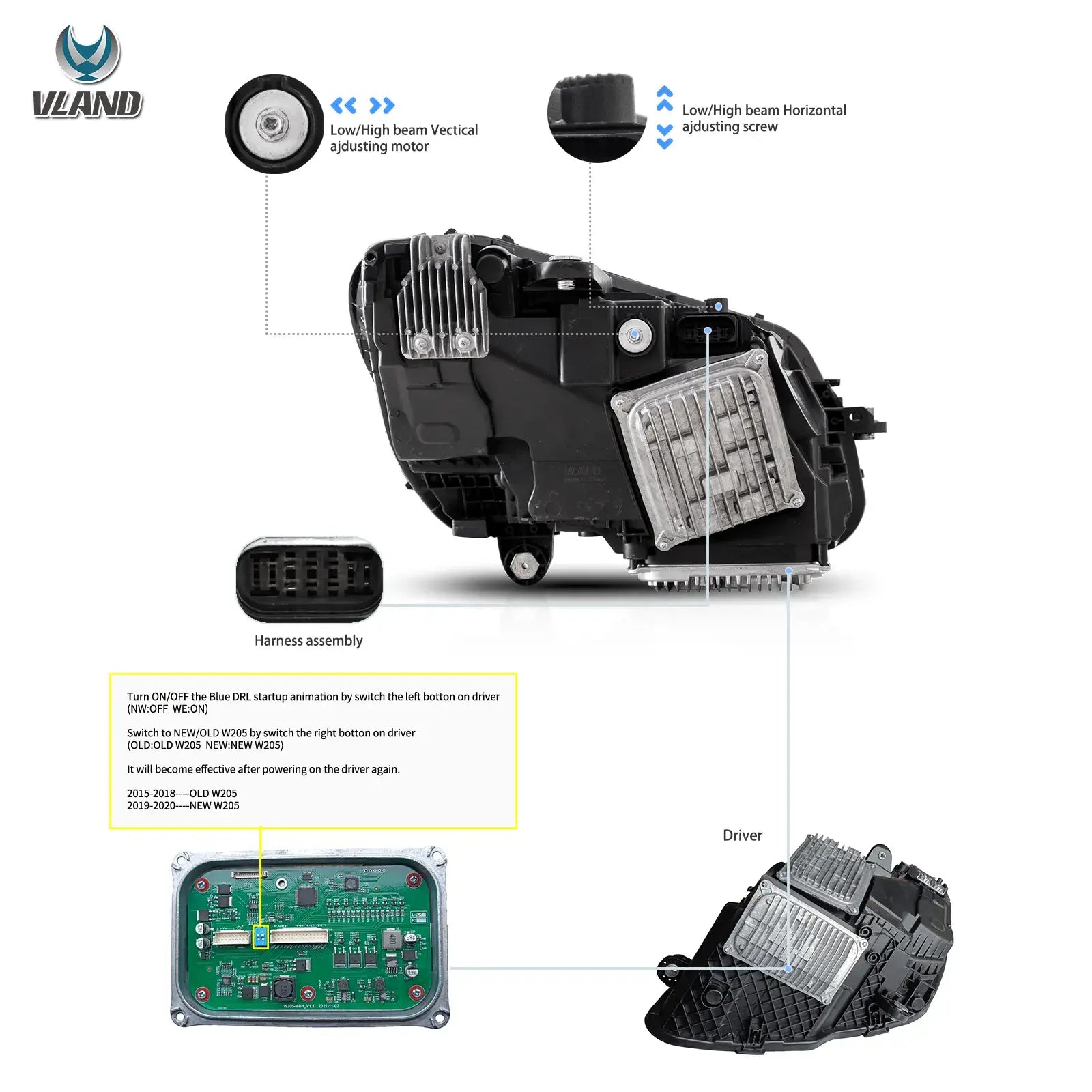 15-21 Mercedes-Benz C-Class W205 Vland LED Matrix strålkastare Black [E-mark] - 4