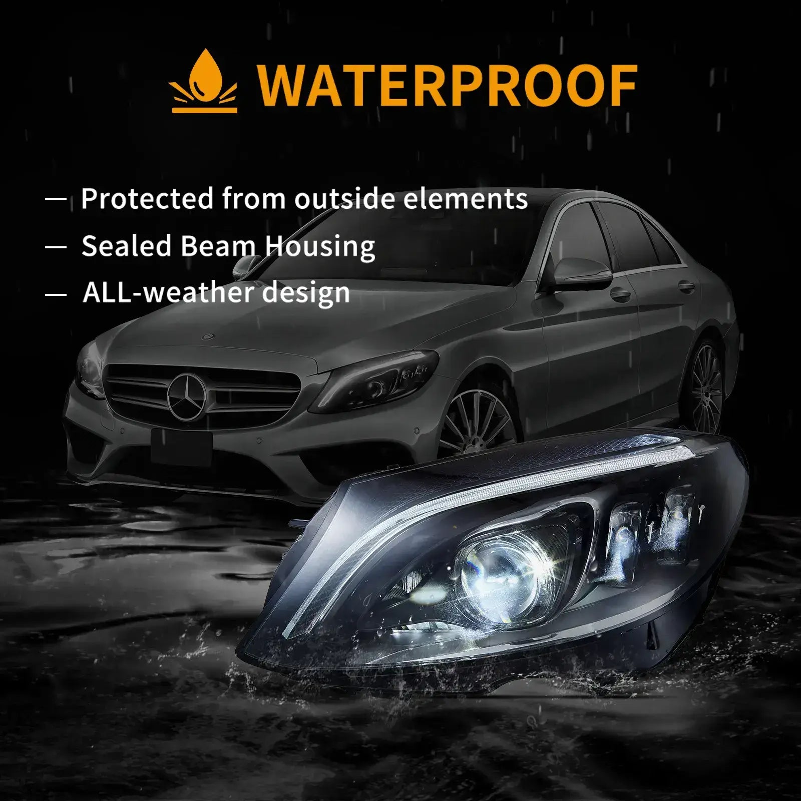 VLAND 15-21 Mercedes-Benz C-Class (W205) LED Matrix Upgraded strålkastare med Blue DRL - 8