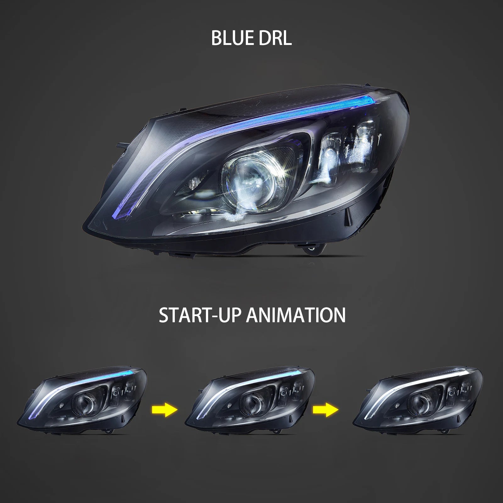 VLAND 15-21 Mercedes-Benz C-Class (W205) LED Matrix Upgraded strålkastare med Blue DRL - 4