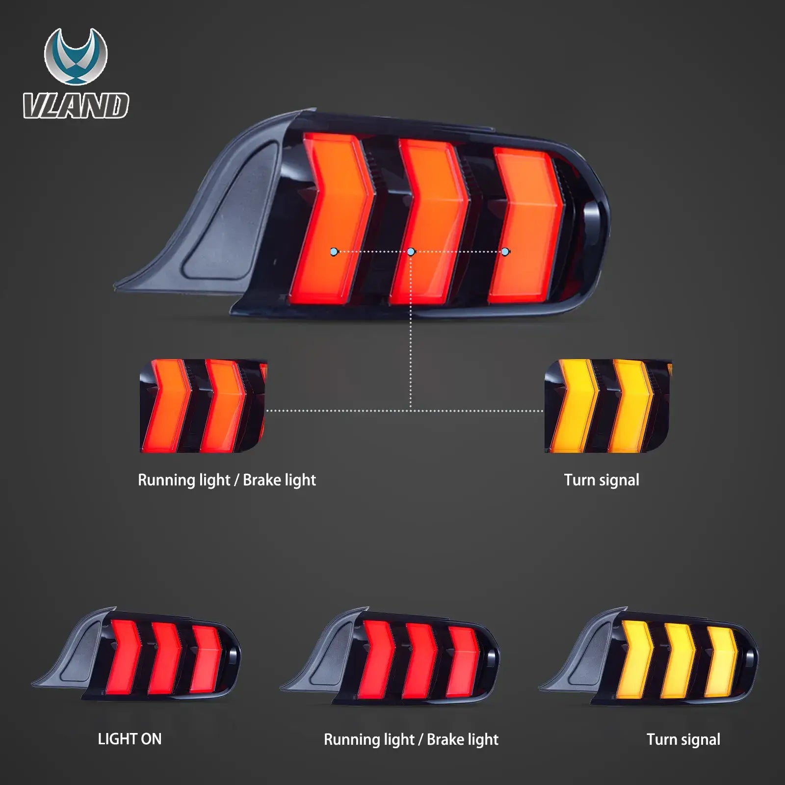 15-23 Ford Mustang 6th Gen (S550) Vland LED Upgrade bakljus W/5 Modes Turn Signals - 2