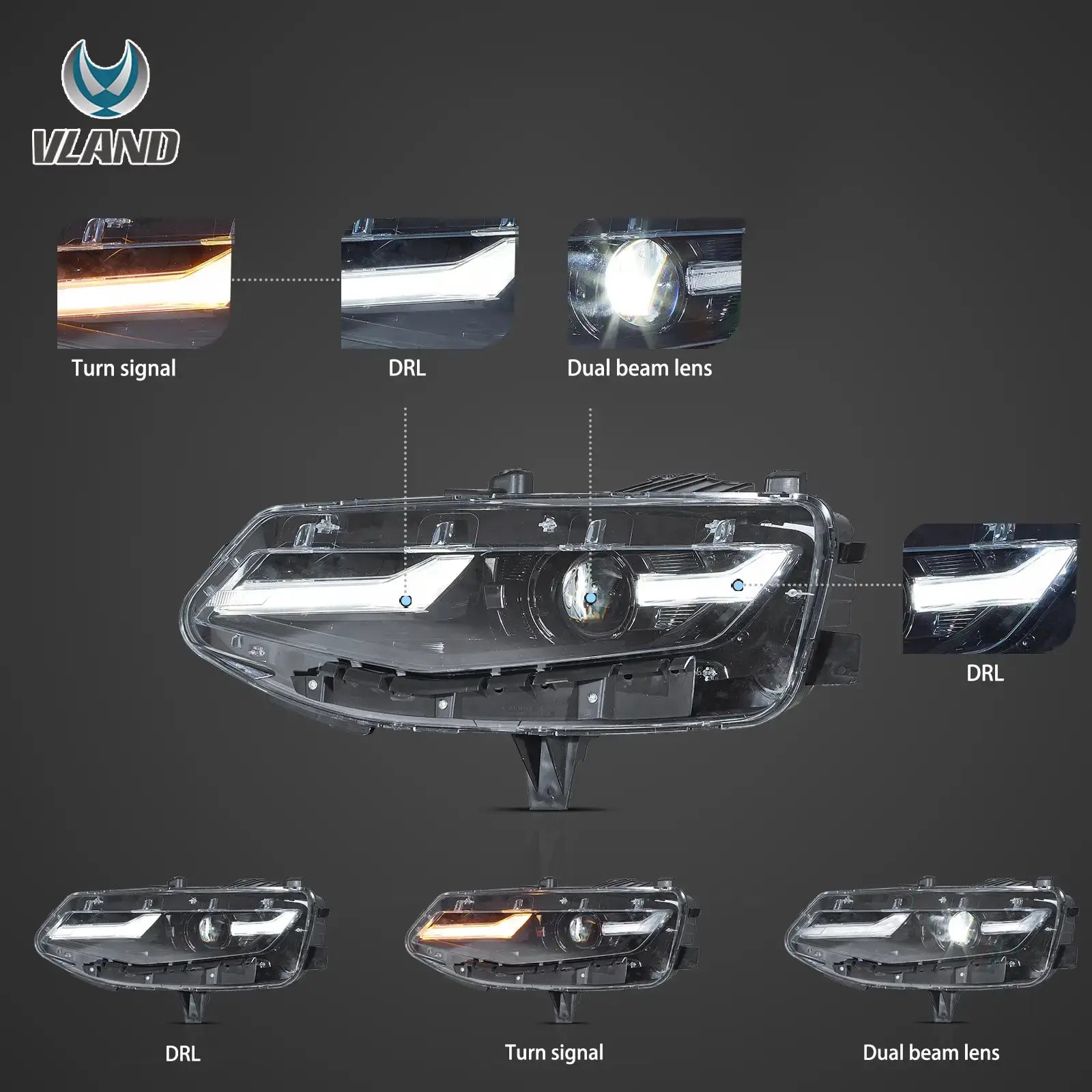19-24 Chevrolet Chevy Camaro Vland Full LED Dual Beam Projector strålkastare - 3
