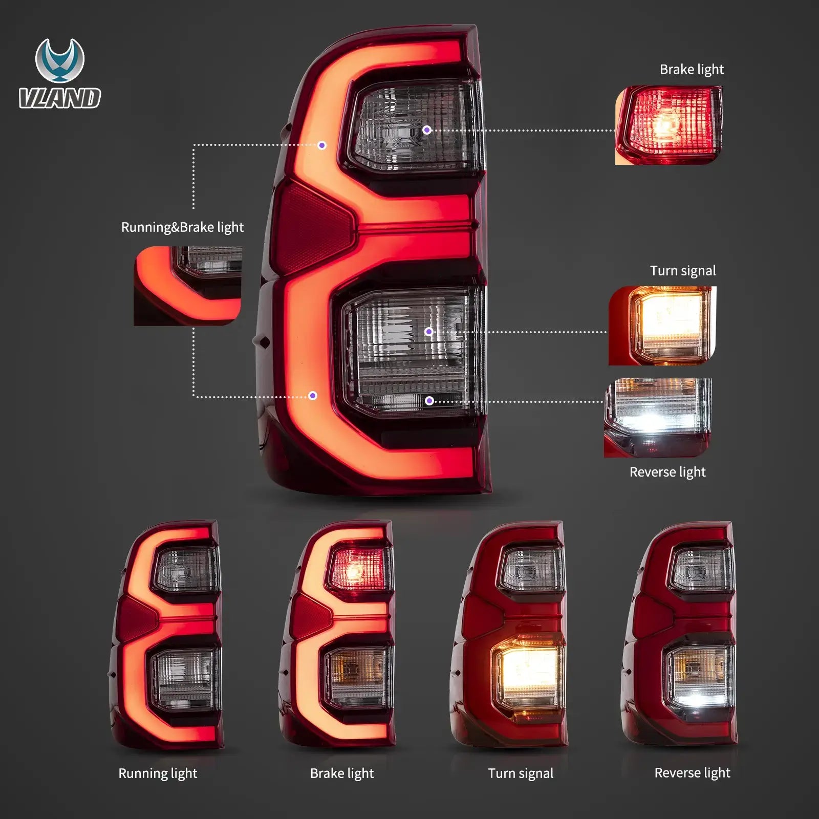 15-22 Toyota Hilux Vland LED bakljus med Dynamic Welcome Lighting - 3