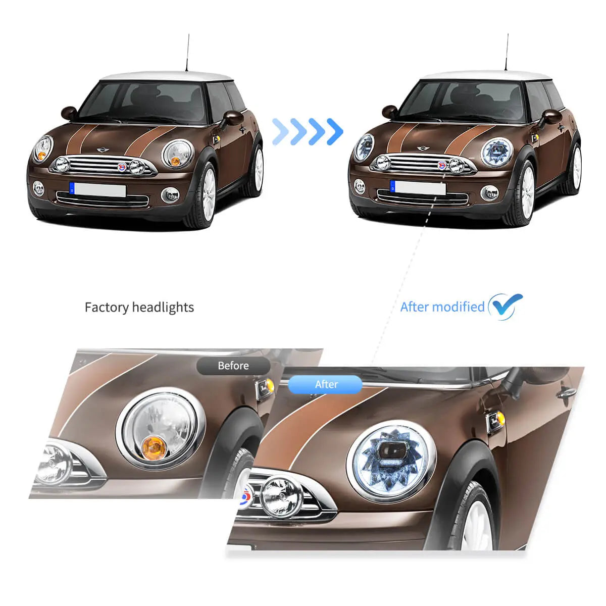14-22 Mini Cooper (F55 F56 F57) Vland LED Dual Beam Projector strålkastare [E-mark] - 5
