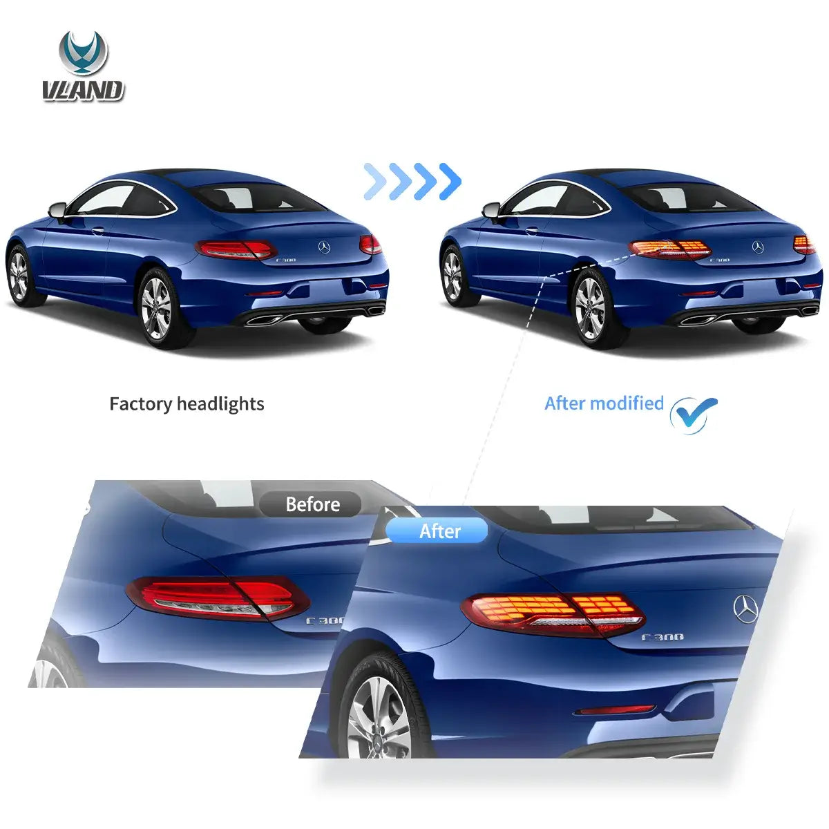 16-23 Mercedes C-Class A205 C205 Vland Full LED bakljus med Animation Sequential - 5