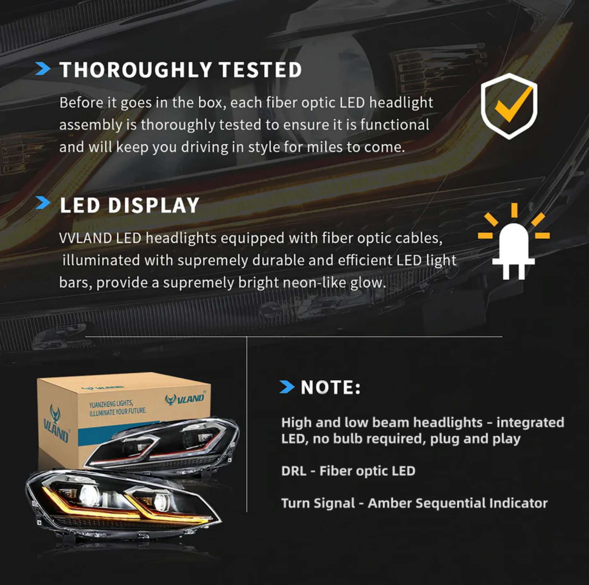 17-21 Volkswagen Golf MK7.5 Vland Full LED Projector strålkastare [E-mark] - 6