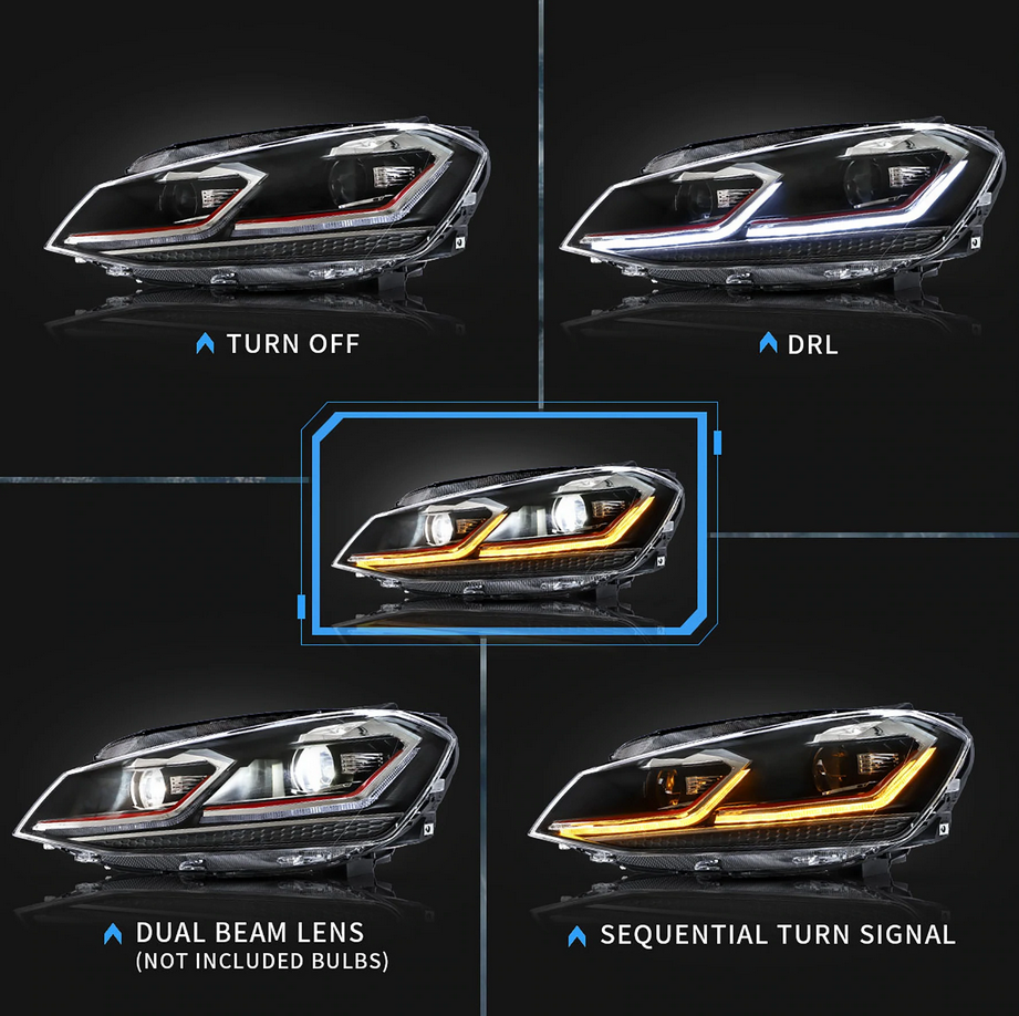 17-21 Volkswagen Golf MK7.5 Vland Full LED Projector strålkastare [E-mark] - 5