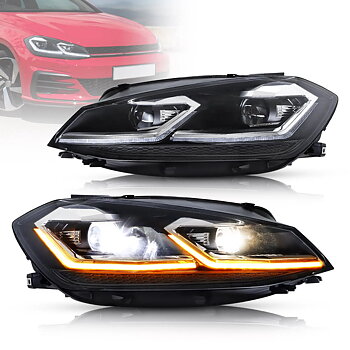 17-21 Volkswagen Golf MK7.5 Vland Projector strålkastare Black [E-mark]