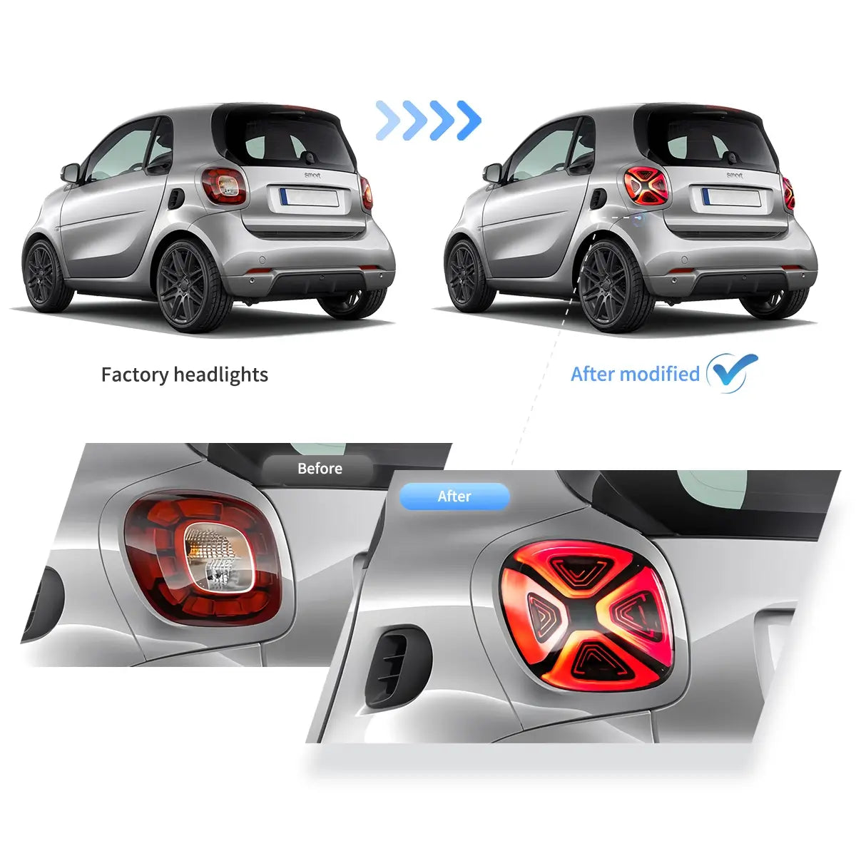 15-19 Benz Smart 453 Fortwo / Forfour Vland LED bakljus med Dynamic Welcome Lighting [E-mark] - 7