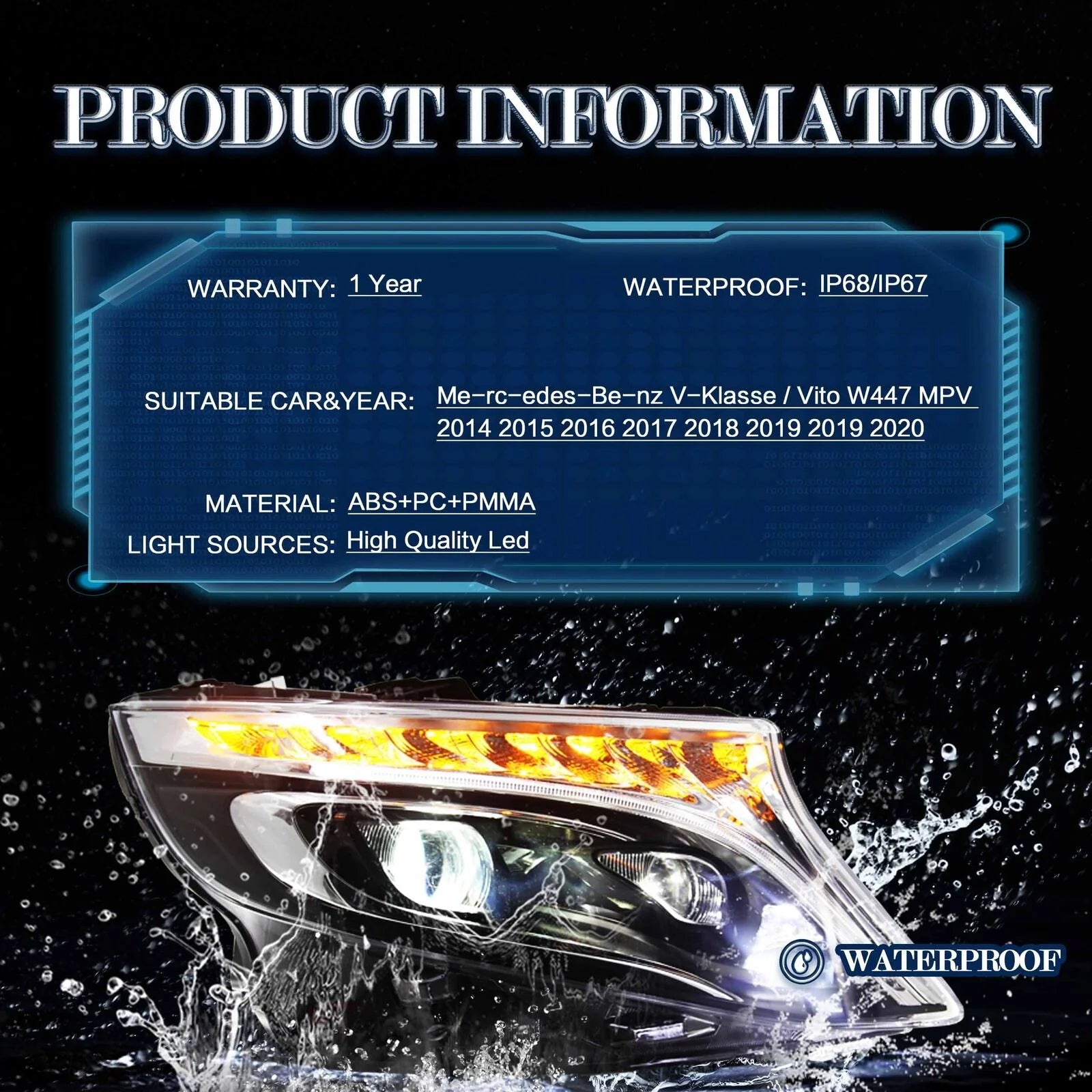 Mercedes-Benz Vito V-Class W447 2014-2023 Vland LED strålkastare [E-mark] - 5