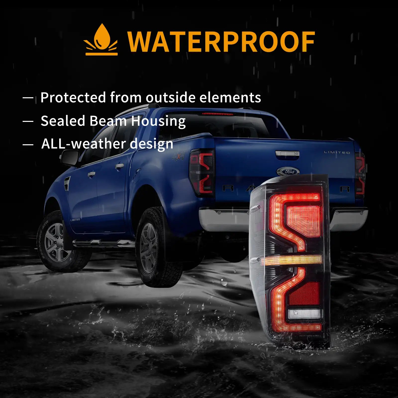 12-22 Ford Ranger Vland LED Upgrade bakljus med Amber sekventiell blinkers (Not Fit för US Models) - 9
