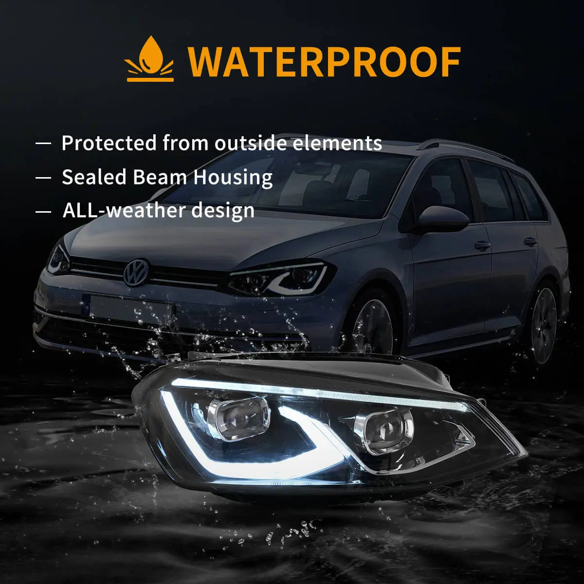 13-17 VW Golf MK7 Hatchback Vland LED Aftermarket strålkastare Black [E-mark] - 9