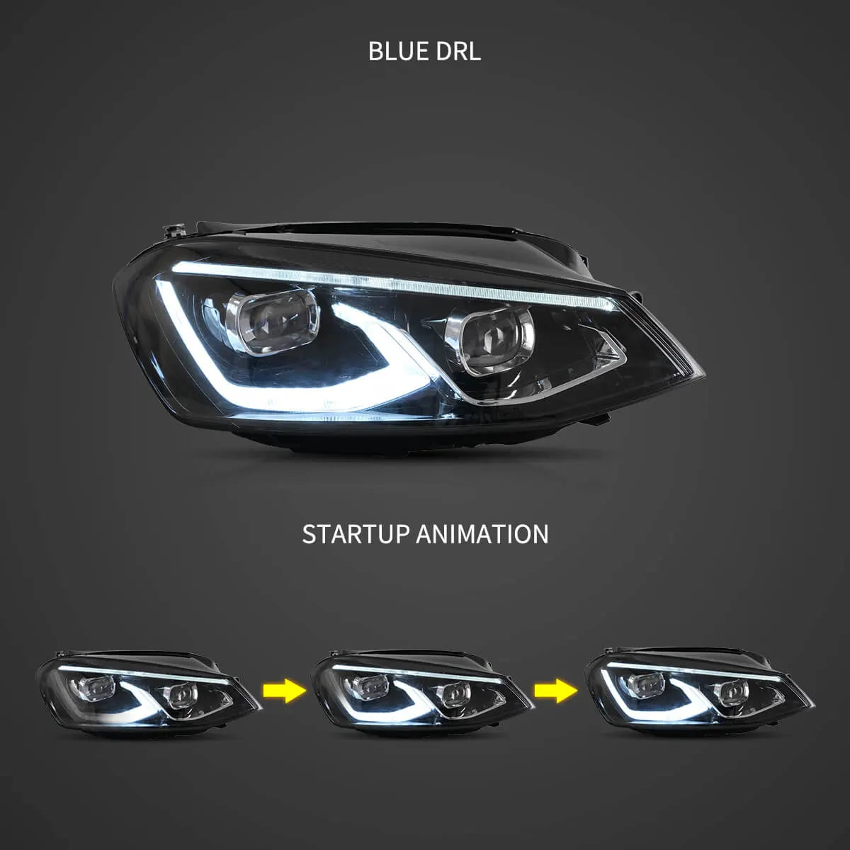 13-17 VW Golf MK7 Hatchback Vland LED Aftermarket strålkastare Black [E-mark] - 3