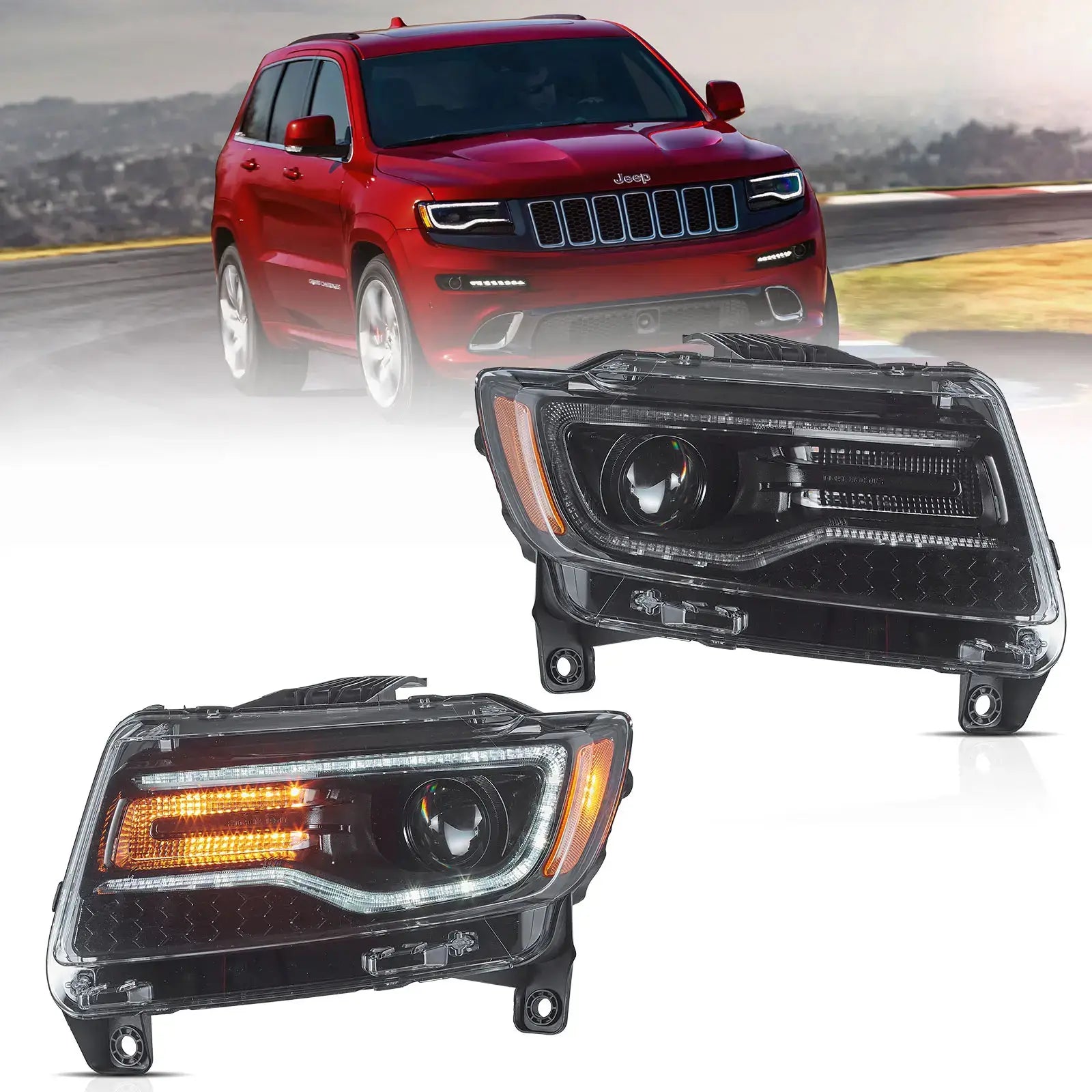 11-13 Jeep Grand Cherokee (WK2) VLAND strålkastare Full-LED med startanimation/ blå DRL
