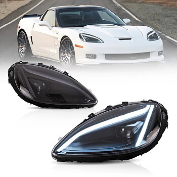 05-13 Chevrolet Corvette C6 6th Gen EU Vland LED Dual Beam Projector strålkastare Black [C8 STYLE]