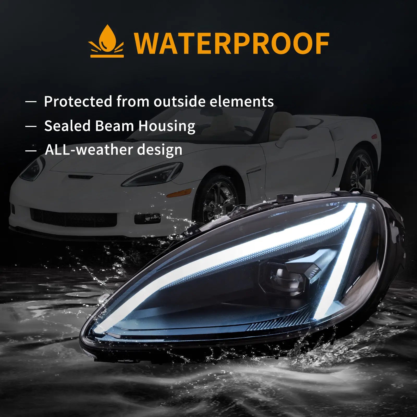 05-13 Chevrolet Corvette C6 6th Gen EU Vland LED Dual Beam Projector strålkastare Black [C8 STYLE] - 6