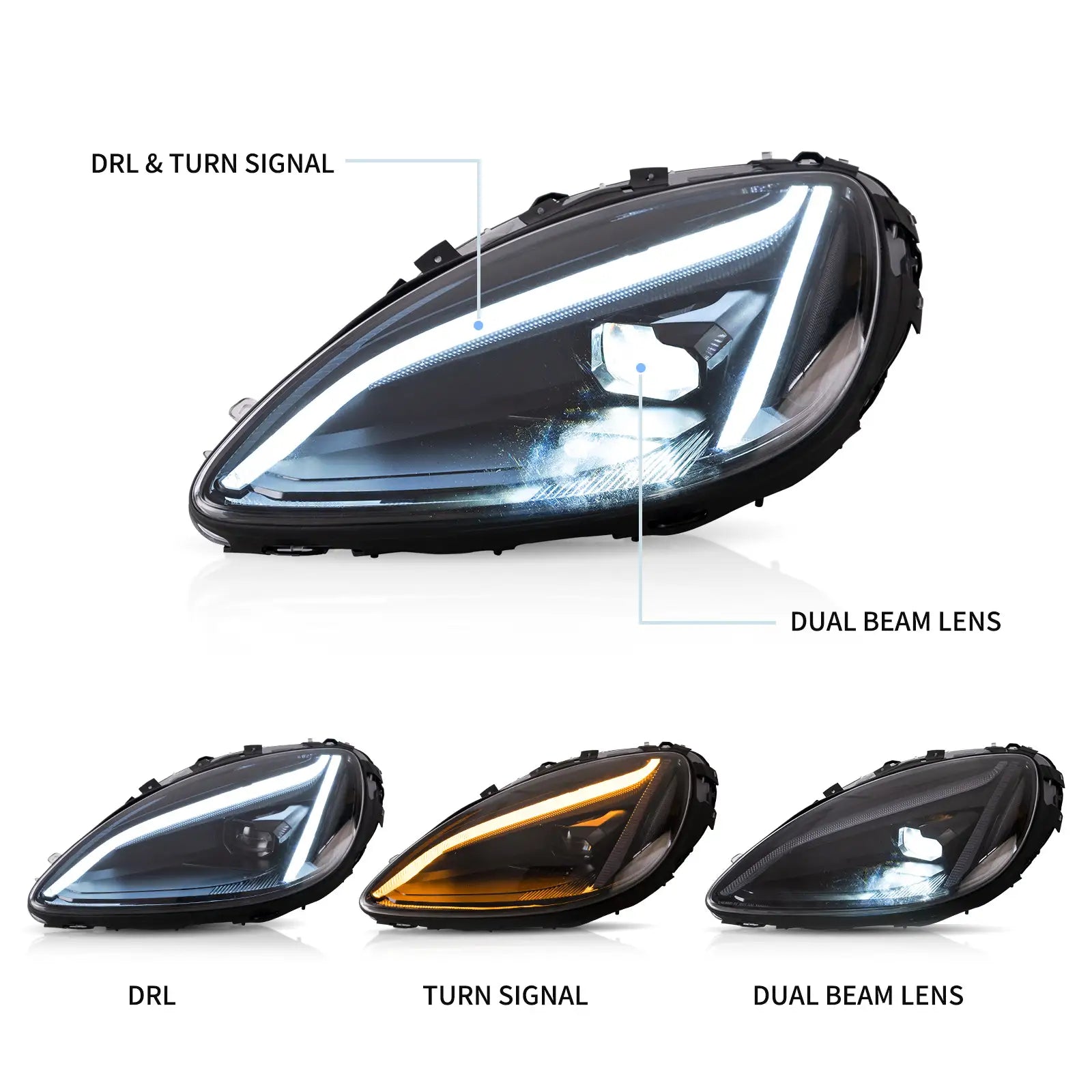 05-13 Chevrolet Corvette C6 6th Gen EU Vland LED Dual Beam Projector strålkastare Black [C8 STYLE] - 4