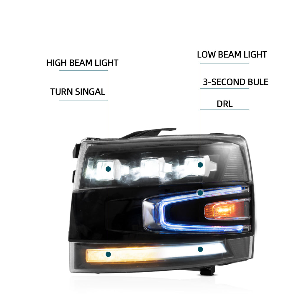 VLAND Projector LED strålkastare Fit för 2007-2014 Silverado 1500 2500 HD 3500 HD - 5