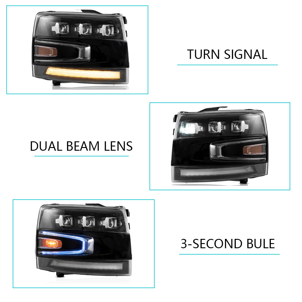 VLAND Projector LED strålkastare Fit för 2007-2014 Silverado 1500 2500 HD 3500 HD - 6