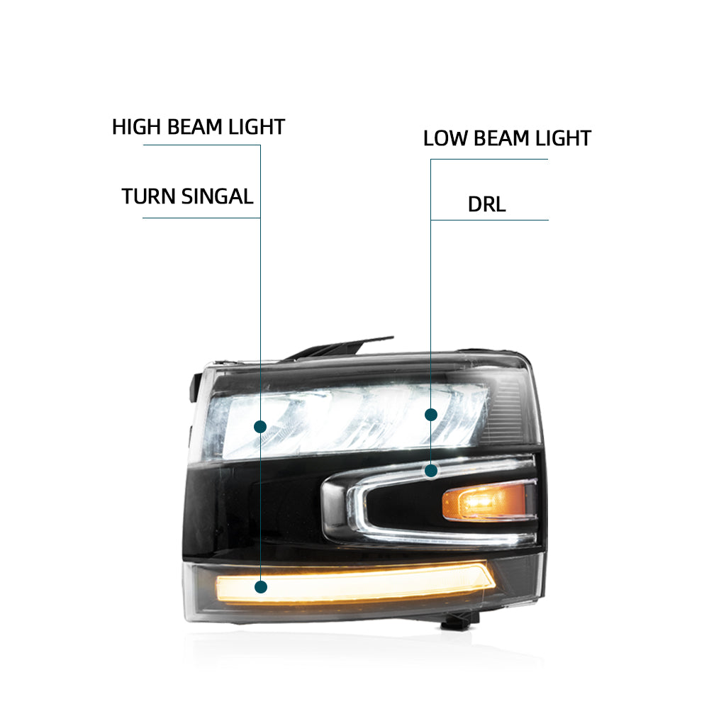 VLAND Carlamp LED strålkastare Fit för 2007-2014 Silverado 1500 2500 HD 3500 HD - 5