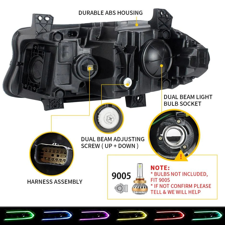 15-23 Dodge Charger Vland RGB Style Dual Beam Projector strålkastare Black - 4