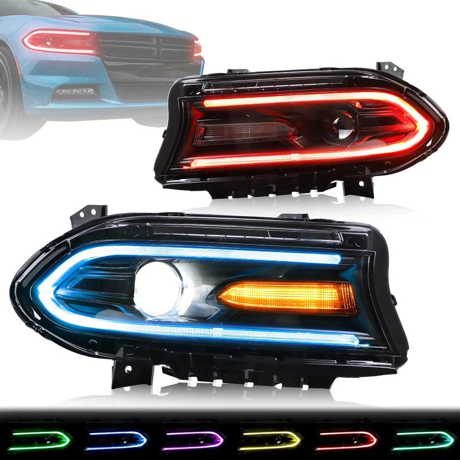 15-23 Dodge Charger Vland RGB Style Dual Beam Projector strålkastare Black