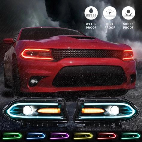 15-23 Dodge Charger Vland RGB Style Dual Beam Projector strålkastare Black - 10