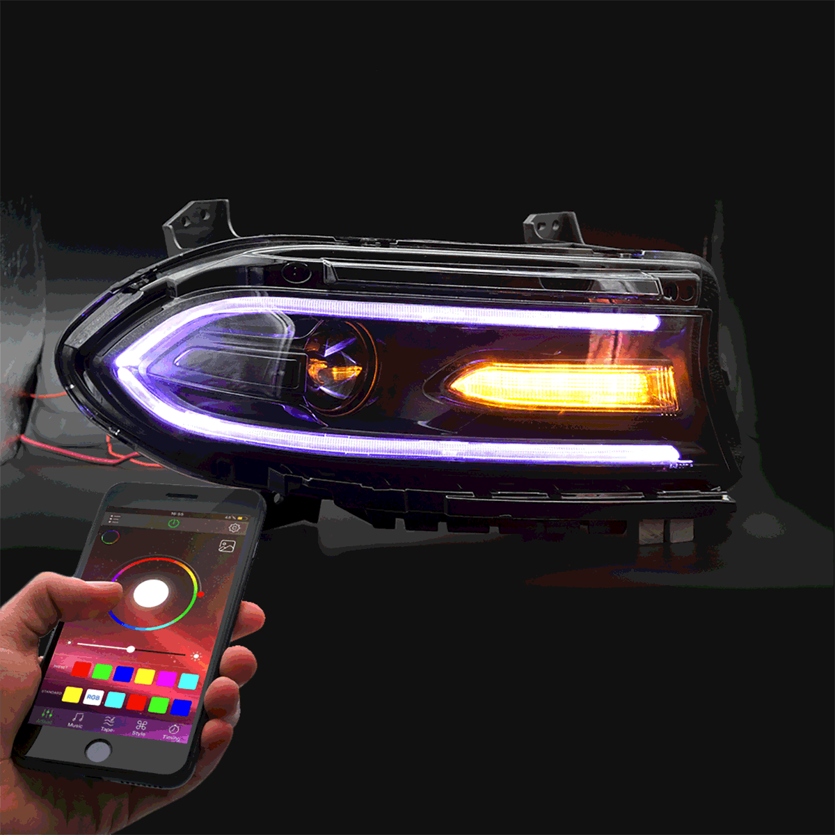 15-23 Dodge Charger Vland RGB Style Dual Beam Projector strålkastare Black - 2