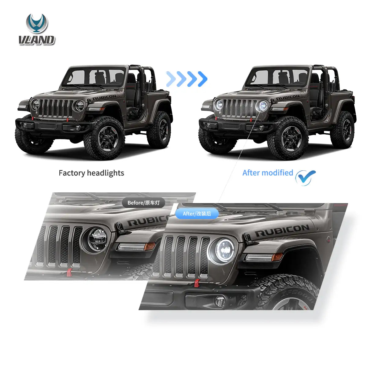 VLAND 18 och framåt Jeep Wrangler JL JLU JT Rubicon Full-LED strålkastare med startanimation - 5