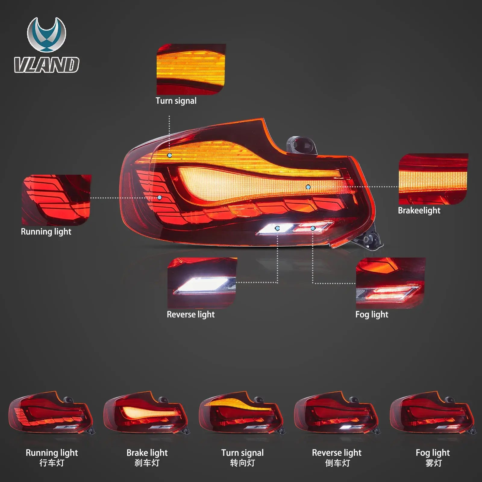 14-21 BMW 2 serie (F22 F23) M2 (F87) VLAND OLED bakljus med dynamisk startanimation GTS stil [E-märkt] - 6