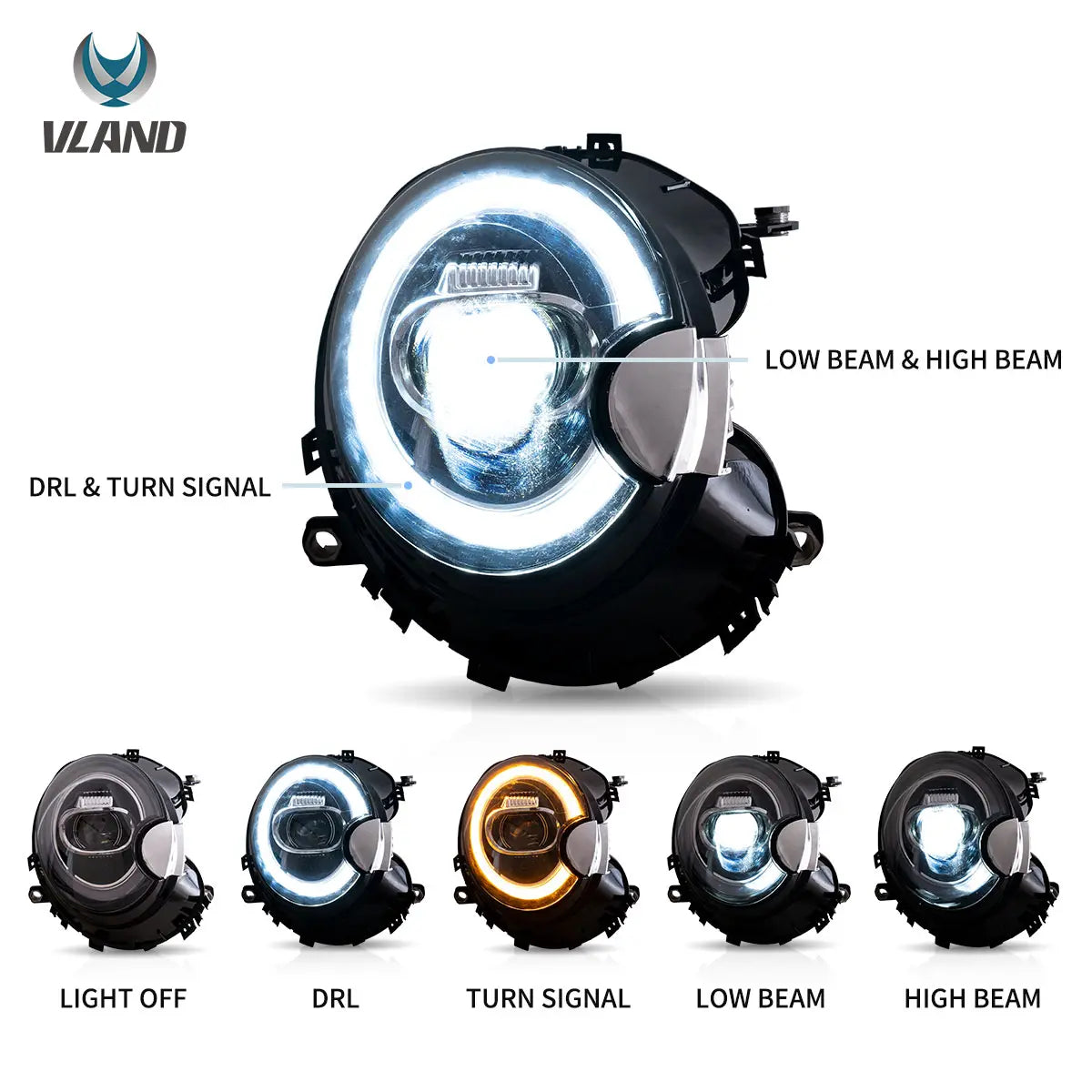 07-15 Mini Cooper R55 R56 R57 R58 R59 Vland LED Projector strålkastare[E-mark] - 2
