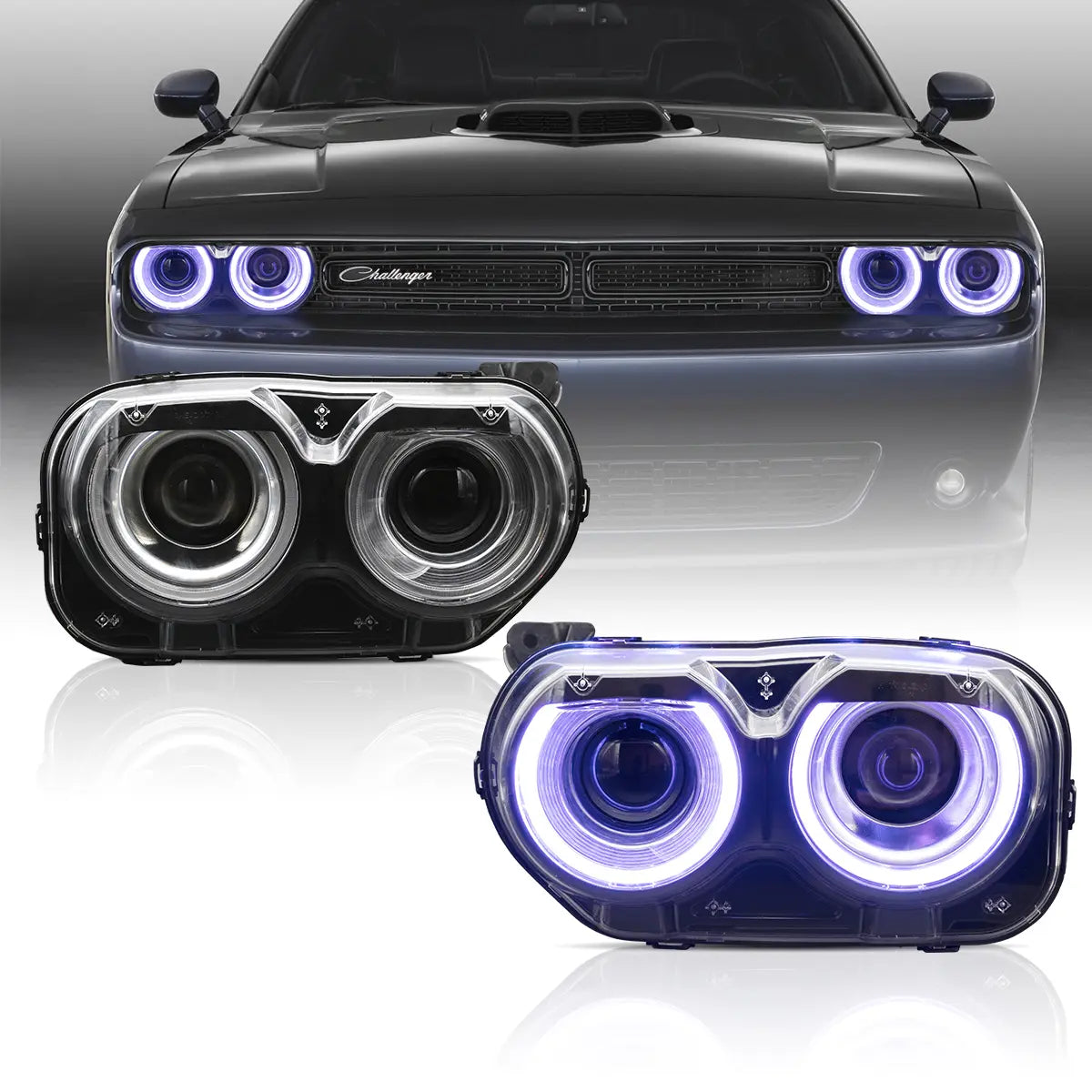 15-24 Dodge Challenger Vland RGB Dual Beam Projector strålkastare Black [E-mark]
