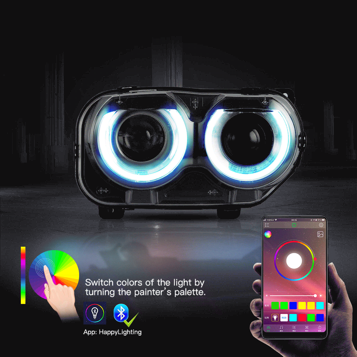 15-24 Dodge Challenger Vland RGB Dual Beam Projector strålkastare Black [E-mark] - 2