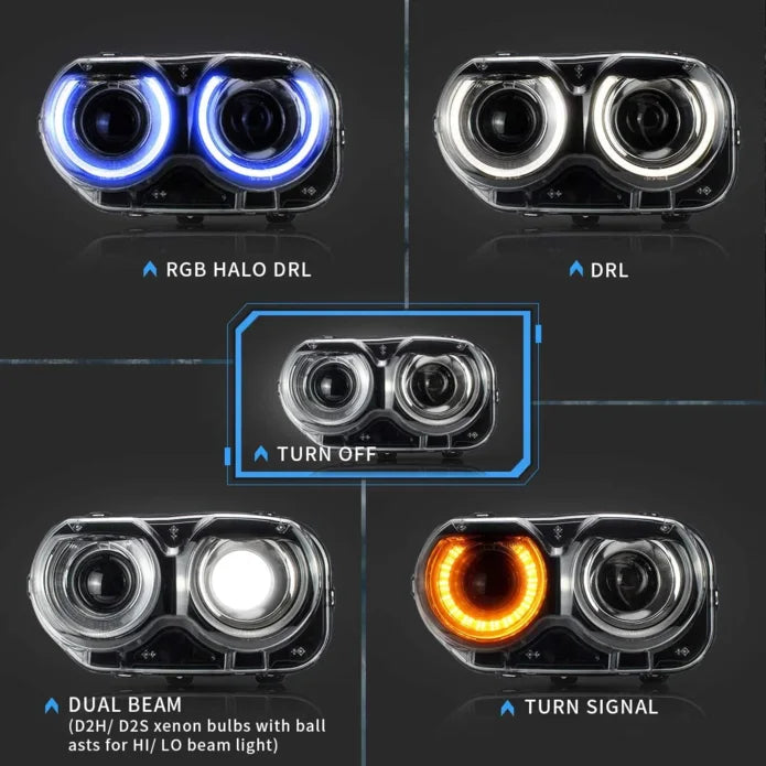 15-24 Dodge Challenger Vland RGB Dual Beam Projector strålkastare Black [E-mark] - 3
