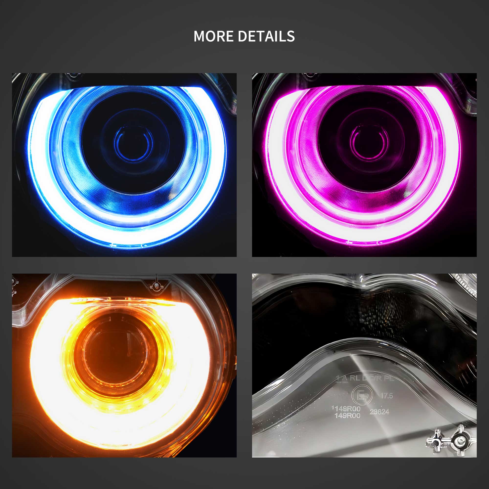 15-24 Dodge Challenger Vland RGB Dual Beam Projector strålkastare Black [E-mark] - 5