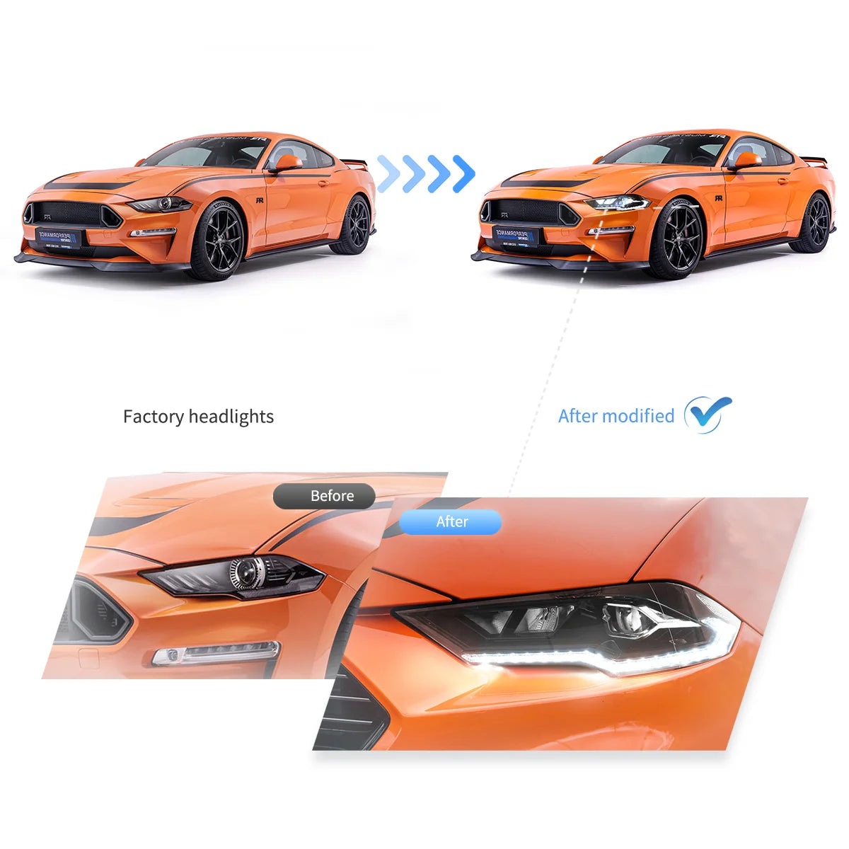 18-22 Ford Mustang sjätte generationen facelift VLAND (Ⅱ) LED dubbelljus projektor strålkastare svart - 6